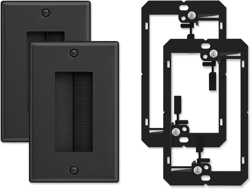 iwillink (2 Pack) Brush Wall Plate with Low Voltage Mounting Bracket, Cable Pass Through Insert for Wires, Single Gang Cable Access Strap, Wall Socket for HDTV, Home Theater Systems - Black - Image 1